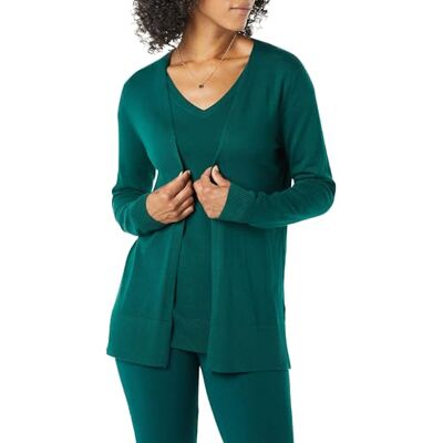 Amazon Essentials Damen Leichter Cardigan mit offener Vorderseite (Erhältlich in Übergröße), Dunkelgrün, S Amazon Essentials Damen Leichter Cardigan mit offener Vorderseite (Erhältlich in Übergröße), Dunkelgrün, S