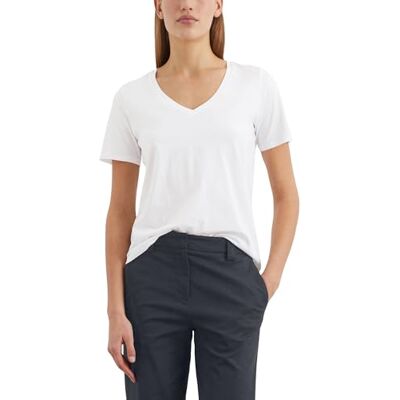 Marc O' Polo Damen T-Shirt mit V-Ausschnitt Regular Fit, Weiß (White), S Marc O' Polo Damen T-Shirt mit V-Ausschnitt Regular Fit, Weiß (White), S
