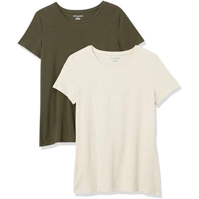 Amazon Essentials Damen T-Shirt mit kurzen Ärmeln und Rundhalsausschnitt in normaler Passform, 2er-Pack, Haferbeige Meliert/Olivgrün, 3XL-4XL Amazon Essentials Damen T-Shirt mit kurzen Ärmeln und Rundhalsausschnitt in normaler Passform, 2er-Pack, Haferbeige Meliert/Olivgrün, 3XL-4XL
