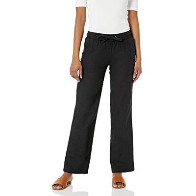 Amazon Essentials Damenhose aus Leinenmischgewebe, Kordelzug mit lockerer Passform und weitem Bein (erhältlich in Übergröße), Schwarz, Größe L Amazon Essentials Damenhose aus Leinenmischgewebe, Kordelzug mit lockerer Passform und weitem Bein (erhältlich in Übergröße), Schwarz, Größe L