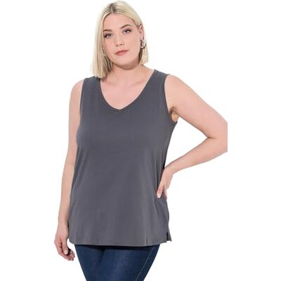 Ulla Popken Damen große Größen Übergrößen Plus Size Top, V-Ausschnitt, Classic, ärmellos Graphitgrau 54+ 724584110-54+ Ulla Popken Damen große Größen Übergrößen Plus Size Top, V-Ausschnitt, Classic, ärmellos Graphitgrau 54+ 724584110-54+