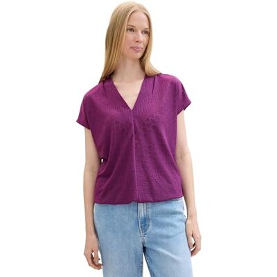 TOM TAILOR Damen Basic Blusen-Shirt mit Lochstickerei-Details, Dark Orchid, XXS TOM TAILOR Damen Basic Blusen-Shirt mit Lochstickerei-Details, Dark Orchid, XXS