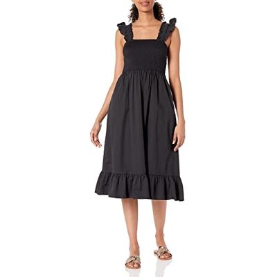 The Drop Kimi Ruffled Shoulder Smocked Midi Dress Kleider, Schwarz, Large The Drop Kimi Ruffled Shoulder Smocked Midi Dress Kleider, Schwarz, Large