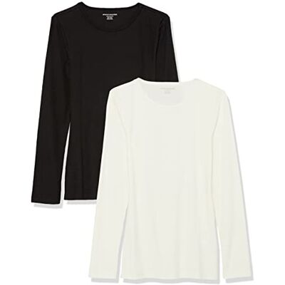 Amazon Essentials Damen Rippstrick-Oberteil mit Langen Ärmeln und Rundhalsausschnitt, Schmale Passform (in Übergröße erhältlich), 2er-Pack, Gebrochenes Weiß/Schwarz, L Amazon Essentials Damen Rippstrick-Oberteil mit Langen Ärmeln und Rundhalsausschnitt, Schmale Passform (in Übergröße erhältlich), 2er-Pack, Gebrochenes Weiß/Schwarz, L
