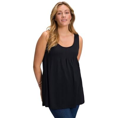 Ulla Popken , Damen, große Größen, Top, Zierfalten, A-Linie, Rundhals, ärmellos, Modal Ulla Popken , Damen, große Größen, Top, Zierfalten, A-Linie, Rundhals, ärmellos, Modal