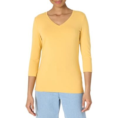 Amazon Essentials Damen-T-Shirt, Klassische Passform, 3/4-Ärmel, V-Ausschnitt (erhältlich in Übergröße), Dunkelgelb, XX-Large Amazon Essentials Damen-T-Shirt, Klassische Passform, 3/4-Ärmel, V-Ausschnitt (erhältlich in Übergröße), Dunkelgelb, XX-Large