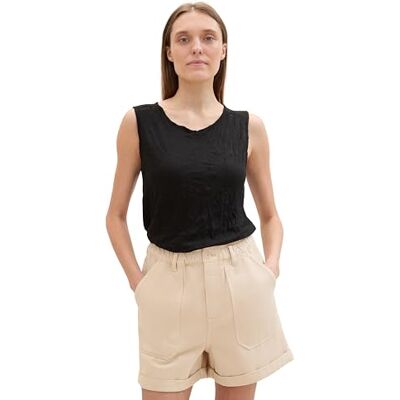 TOM TAILOR Damen Crincle Blusen-Top mit Muster, deep black, XXS TOM TAILOR Damen Crincle Blusen-Top mit Muster, deep black, XXS