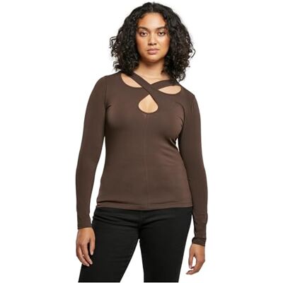 Urban Classics Damen Ladies Crossed Cut Out Longsleeve T-Shirt, Brown, S EU Urban Classics Damen Ladies Crossed Cut Out Longsleeve T-Shirt, Brown, S EU