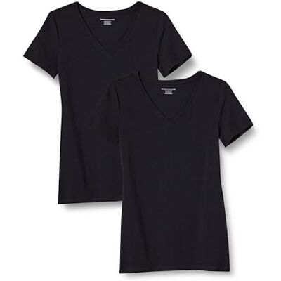 Amazon Essentials Damen T-Shirt Regular Fit mit kurzen Ärmeln und V-Ausschnitt, 2er-Pack, Schwarz, 3XL-4XL Amazon Essentials Damen T-Shirt Regular Fit mit kurzen Ärmeln und V-Ausschnitt, 2er-Pack, Schwarz, 3XL-4XL