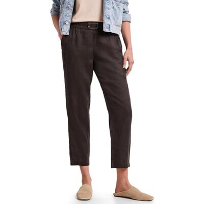 Street One Slim Leg Hose aus Leinen mit Schnalle Espresso Brown 44 Street One Slim Leg Hose aus Leinen mit Schnalle Espresso Brown 44