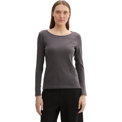 TOM TAILOR Damen Basic Longsleeve mit Stretch,15417 evident Anthracite, L TOM TAILOR Damen Basic Longsleeve mit Stretch,15417 evident Anthracite, L