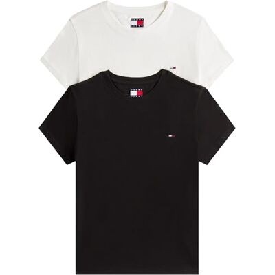 Tommy Jeans Damen Tjw 2pack C-Neck Tee Dw0dw21366 S/S T-Shirt, Multi (Ecru/Black), XL EU Tommy Jeans Damen Tjw 2pack C-Neck Tee Dw0dw21366 S/S T-Shirt, Multi (Ecru/Black), XL EU