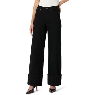 Amazon Essentials Damen Jeans mit hoher Leibhöhe, weitem Bein und Umschlag, Schwarz, 40-42 Amazon Essentials Damen Jeans mit hoher Leibhöhe, weitem Bein und Umschlag, Schwarz, 40-42