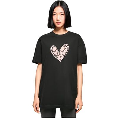 MERCHCODE Damen T-Shirt Ladies Valentines Day Leopard Heart Oversized Boyfriend Tee, Oversized Fit, Cotton 100%, L MERCHCODE Damen T-Shirt Ladies Valentines Day Leopard Heart Oversized Boyfriend Tee, Oversized Fit, Cotton 100%, L