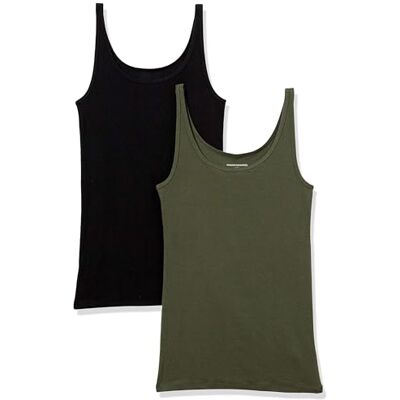 Amazon Essentials Tanktop für Damen, schmale Passform, dünne Träger, 2er-Pack, Schwarz/Olivgrün, X-Small Amazon Essentials Tanktop für Damen, schmale Passform, dünne Träger, 2er-Pack, Schwarz/Olivgrün, X-Small