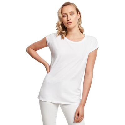 Build Your Brand Damen T-Shirt Ladies Extended Shoulder Tee, lang geschnittenes T-Shirt für Frauen, Baumwolle, White, L Build Your Brand Damen T-Shirt Ladies Extended Shoulder Tee, lang geschnittenes T-Shirt für Frauen, Baumwolle, White, L