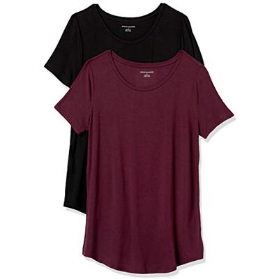 Amazon Essentials Damen Tunika mit U-Ausschnitt und Kurzen Ärmeln, 2er-Pack, Schwarz/Burgunderrot, XXL Amazon Essentials Damen Tunika mit U-Ausschnitt und Kurzen Ärmeln, 2er-Pack, Schwarz/Burgunderrot, XXL