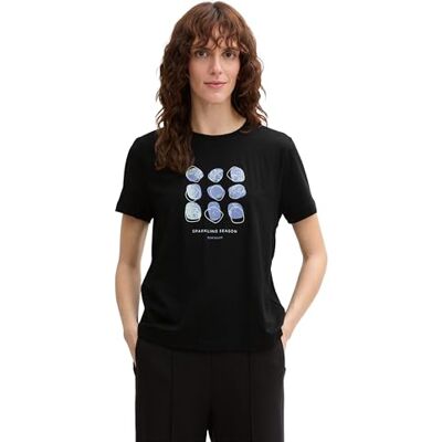 TOM TAILOR Damen T-Shirt aus Bio-Baumwolle mit Print, 14482 Deep Black, M TOM TAILOR Damen T-Shirt aus Bio-Baumwolle mit Print, 14482 Deep Black, M