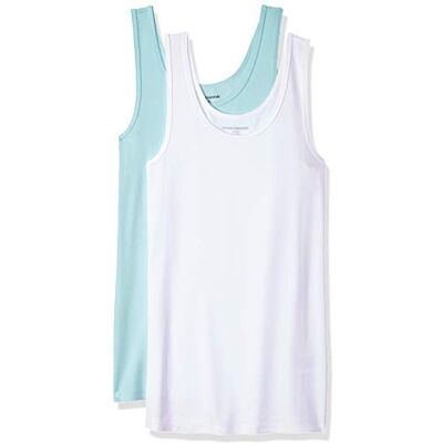 Amazon Essentials Damen Tanktop, Schmale Passform, 2er-Pack, Aquablau/Weiß, XXL Amazon Essentials Damen Tanktop, Schmale Passform, 2er-Pack, Aquablau/Weiß, XXL