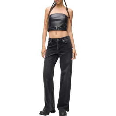 KARL LAGERFELD JEANS Low Rise Wide Leg Denim, Washed Black, 26 KARL LAGERFELD JEANS Low Rise Wide Leg Denim, Washed Black, 26