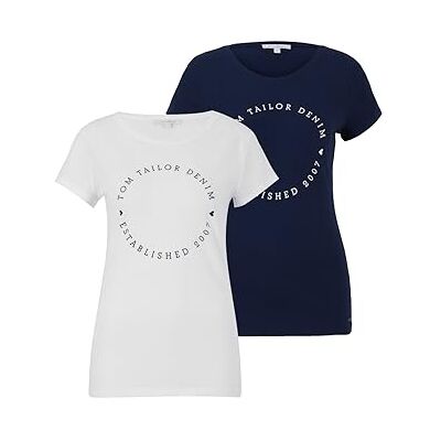 TOM TAILOR Denim Damen Doppelpack T-Shirt 1029695, 10360 Real Navy Blue, XL TOM TAILOR Denim Damen Doppelpack T-Shirt 1029695, 10360 Real Navy Blue, XL