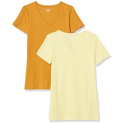 Amazon Essentials Damen T-Shirt Regular Fit mit kurzen Ärmeln und V-Ausschnitt, 2er-Pack, Goldgelb/Hellgelb, XXL Amazon Essentials Damen T-Shirt Regular Fit mit kurzen Ärmeln und V-Ausschnitt, 2er-Pack, Goldgelb/Hellgelb, XXL