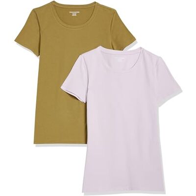 Amazon Essentials Damen T-Shirt mit kurzen Ärmeln und Rundhalsausschnitt in normaler Passform, 2er-Pack, Lavendel/Olivgrün, XXL Amazon Essentials Damen T-Shirt mit kurzen Ärmeln und Rundhalsausschnitt in normaler Passform, 2er-Pack, Lavendel/Olivgrün, XXL