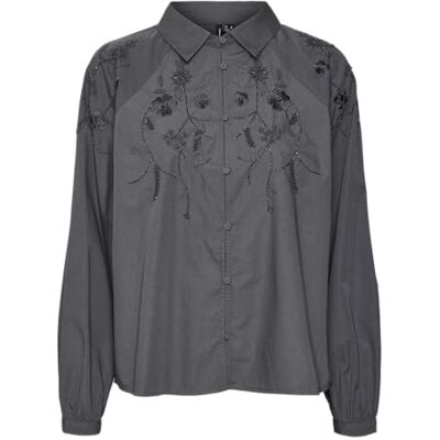 VERO MODA Damen Vmchristine Ls Emb Shirt WVN Langarmbluse, Asphalt, M VERO MODA Damen Vmchristine Ls Emb Shirt WVN Langarmbluse, Asphalt, M