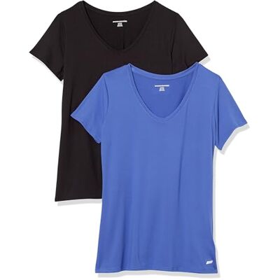 Amazon Essentials Damen Active Quick Dry Tech Stretch Kurzarm-T-Shirt mit V-Ausschnitt (in Übergröße erhältlich), 2er-Pack, Kräftiges Blau/Schwarz, XXL Amazon Essentials Damen Active Quick Dry Tech Stretch Kurzarm-T-Shirt mit V-Ausschnitt (in Übergröße erhältlich), 2er-Pack, Kräftiges Blau/Schwarz, XXL