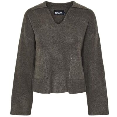 PIECES Pcnuna Ls V-Neck Polo Knit Bc PIECES Pcnuna Ls V-Neck Polo Knit Bc