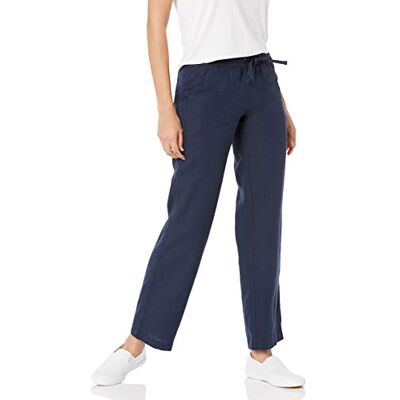 Amazon Essentials Damenhose aus Leinenmischgewebe, Kordelzug, entspannte Passform, weites Bein (erhältlich in Übergröße), Marineblau, Größe S Amazon Essentials Damenhose aus Leinenmischgewebe, Kordelzug, entspannte Passform, weites Bein (erhältlich in Übergröße), Marineblau, Größe S