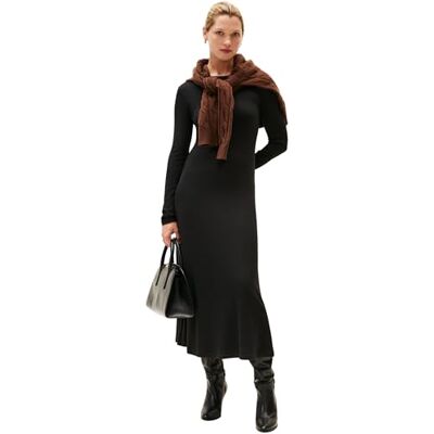 Tommy Hilfiger Damen Bodycon Kleid Rib Flare Midi mit U-Boot-Ausschnitt, Schwarz (Black), XXS Tommy Hilfiger Damen Bodycon Kleid Rib Flare Midi mit U-Boot-Ausschnitt, Schwarz (Black), XXS