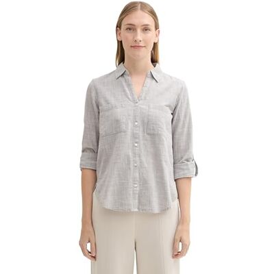 TOM TAILOR Damen Hemdbluse mit Brusttaschen, 10921 Explicit Grey, 38 TOM TAILOR Damen Hemdbluse mit Brusttaschen, 10921 Explicit Grey, 38