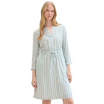 TOM TAILOR Damen Kleid mit Streifen & Bindegürtel, mint blue offwhite stripe, 38 TOM TAILOR Damen Kleid mit Streifen & Bindegürtel, mint blue offwhite stripe, 38