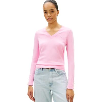 Tommy Hilfiger Damen Pullover Jersey V-Neck Strickpullover, Rosa (Rose Petal), XS Tommy Hilfiger Damen Pullover Jersey V-Neck Strickpullover, Rosa (Rose Petal), XS