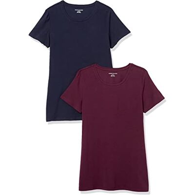 Amazon Essentials Damen T-Shirt mit kurzen Ärmeln und Rundhalsausschnitt in normaler Passform, 2er-Pack, Burgunderrot/Marineblau, XXL Amazon Essentials Damen T-Shirt mit kurzen Ärmeln und Rundhalsausschnitt in normaler Passform, 2er-Pack, Burgunderrot/Marineblau, XXL