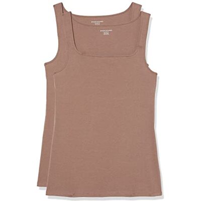 Amazon Essentials Damen Schmal Geschnittenes Tanktop Mit Quadratischem Ausschnitt, 2er-Pack, Dunkelbeige, L Amazon Essentials Damen Schmal Geschnittenes Tanktop Mit Quadratischem Ausschnitt, 2er-Pack, Dunkelbeige, L