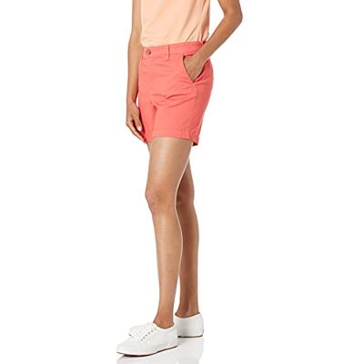 Amazon Essentials Damen Khakifarbene Slim-Fit-Shorts mit mittlerer Leibhöhe, 13cm Beininnenlänge (Erhältlich in Straight Fit und Curvy Fit), Korallenrosa, 40 Amazon Essentials Damen Khakifarbene Slim-Fit-Shorts mit mittlerer Leibhöhe, 13cm Beininnenlänge (Erhältlich in Straight Fit und Curvy Fit), Korallenrosa, 40