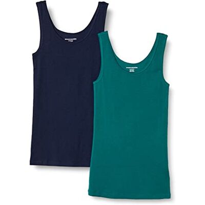 Amazon Essentials Damen Tanktop, Schmale Passform, 2er-Pack, Dunkelgrün/Marineblau, L Amazon Essentials Damen Tanktop, Schmale Passform, 2er-Pack, Dunkelgrün/Marineblau, L