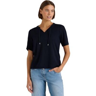 Cecil Kurzarm Bluse mit Split Neck und Bändern Cecil Kurzarm Bluse mit Split Neck und Bändern