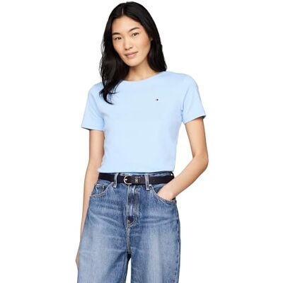 Tommy Hilfiger Damen T-Shirt Kurzarm New Slim Cody Rundhalsausschnitt, Blau (Vessel Blue), XXS Tommy Hilfiger Damen T-Shirt Kurzarm New Slim Cody Rundhalsausschnitt, Blau (Vessel Blue), XXS