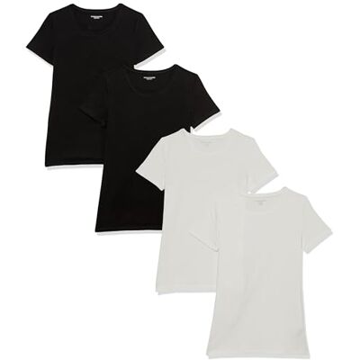 Amazon Essentials Damen T-Shirt mit kurzen Ärmeln und Rundhalsausschnitt in normaler Passform, 4er-Pack, Schwarz/Weiß, XXL Amazon Essentials Damen T-Shirt mit kurzen Ärmeln und Rundhalsausschnitt in normaler Passform, 4er-Pack, Schwarz/Weiß, XXL