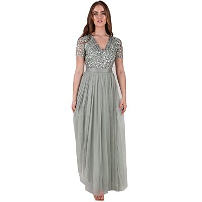 Maya Deluxe Damen Stripe Embellished Maxi With Sash Belt Bridesmaid Dress, Green Lily, 38 EU Maya Deluxe Damen Stripe Embellished Maxi With Sash Belt Bridesmaid Dress, Green Lily, 38 EU