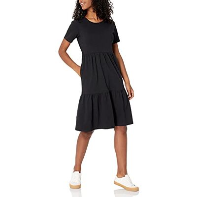 Amazon Essentials Damen Kurzärmliges, gestuftes Kleid mit Rundhalsausschnitt, Schwarz, XXL Amazon Essentials Damen Kurzärmliges, gestuftes Kleid mit Rundhalsausschnitt, Schwarz, XXL