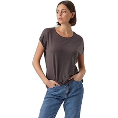 VERO MODA Damen Vmava Plain Top Gajrs Noos T-Shirt, Asphalt, S EU VERO MODA Damen Vmava Plain Top Gajrs Noos T-Shirt, Asphalt, S EU