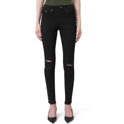 HUE Damen Denim Rissen Am Knie Leggings, Schwarz, Groß HUE Damen Denim Rissen Am Knie Leggings, Schwarz, Groß