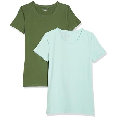 Amazon Essentials Damen T-Shirt mit kurzen Ärmeln und Rundhalsausschnitt in normaler Passform, 2er-Pack, Armeegrün/Minzgrün, XXL Amazon Essentials Damen T-Shirt mit kurzen Ärmeln und Rundhalsausschnitt in normaler Passform, 2er-Pack, Armeegrün/Minzgrün, XXL