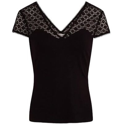 Morgan DFLO Damen-T-Shirt, mit Spitze, Schwarz Morgan DFLO Damen-T-Shirt, mit Spitze, Schwarz
