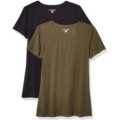 Amazon Essentials Damen Kurzärmliges Regular-Fit-T-Shirt (Varianten mit Rundhalsausschnitt und V-Ausschnitt), Pack of 2, Olivgrün/Schwarz, XXL Amazon Essentials Damen Kurzärmliges Regular-Fit-T-Shirt (Varianten mit Rundhalsausschnitt und V-Ausschnitt), Pack of 2, Olivgrün/Schwarz, XXL