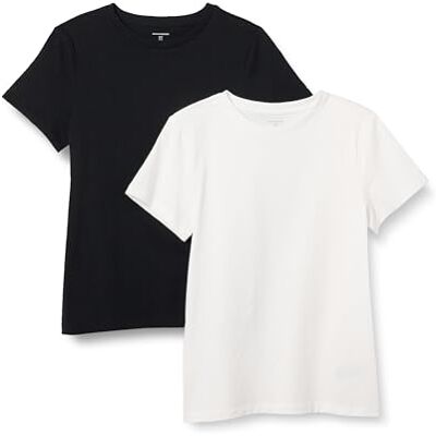 Amazon Essentials Damen Kurzarm-T-Shirt mit Rundhalsausschnitt, Regular Fit aus 100 % Baumwolle, 2er-Pack, Schwarz/Weiß, XXL Amazon Essentials Damen Kurzarm-T-Shirt mit Rundhalsausschnitt, Regular Fit aus 100 % Baumwolle, 2er-Pack, Schwarz/Weiß, XXL